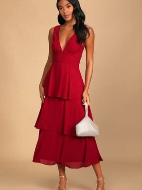 Lulus celebration time red tiered midi dress